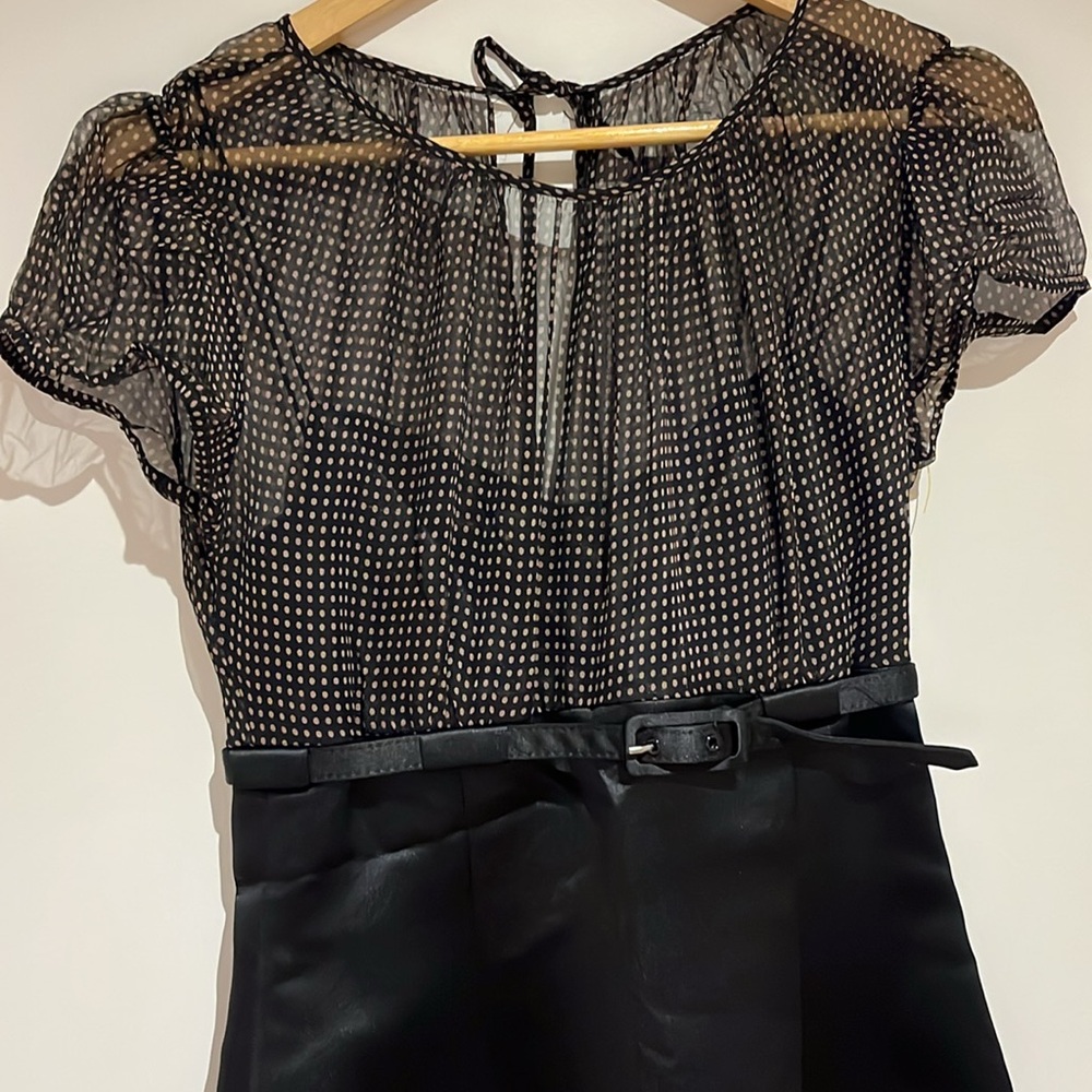 Tahari sz 4 semi sheer polka dot top and satin skirt dress
